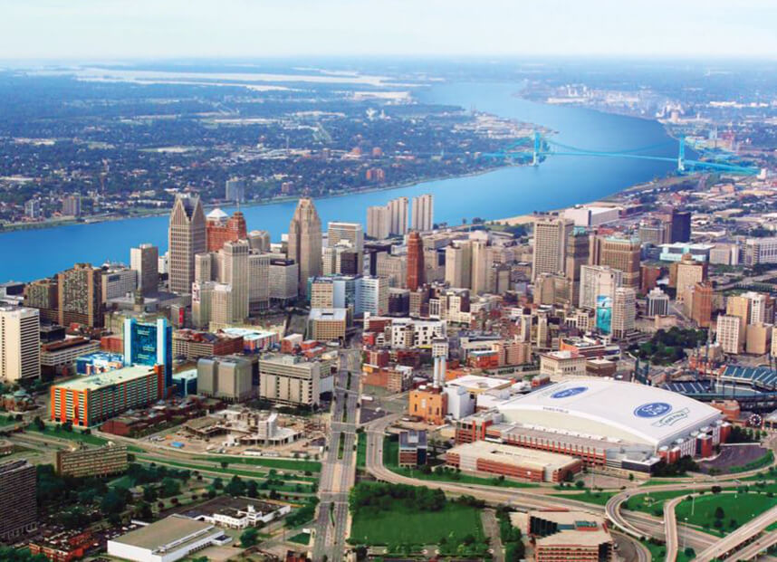 Aerial view of Detroit, MI